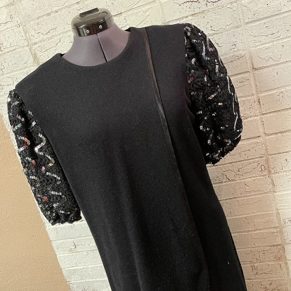 Vintage Black Sequin Cocktail Party Dress 14